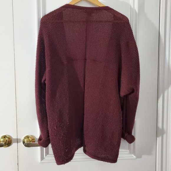 Maroon Knit Asymmetrical front flap cardigan- S (Fits M too) - Picture 2 of 11